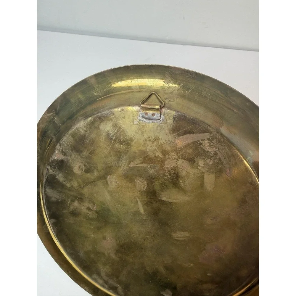 Brass Etched‎ Dish Plate Egyptian Theme Pyramids Wall Hanging Decor Vintage